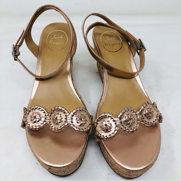 Jack Rogers Rose Gold Keri Cork Wedge Platform Sandals - Picture 3 of 13